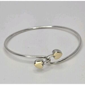 Tiffany &Co 18K Gold Double Hearts w/ Silver Bangle Love Hook Bracelet Love Gift